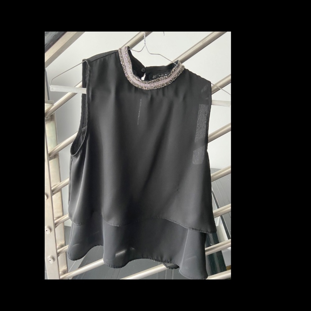 Zara mock neck beaded two layer top.